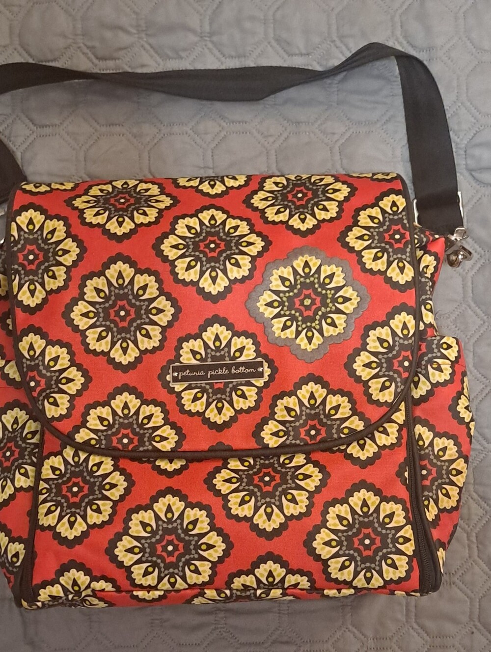 Petunia Pickle Bottom Red and Yellow Patterned Shoulder Diaper Bag